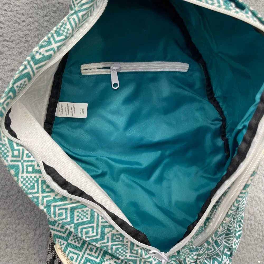 KAVU Rope Bag Crossbody Teal White Geometric Canvas Sling Backpack Travel Bag